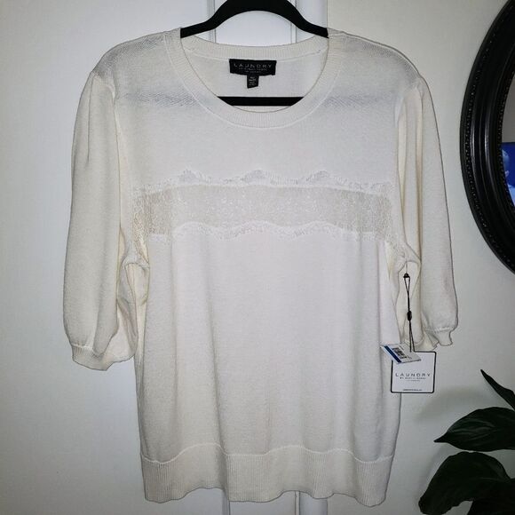 Laundry by Shelli Segal Lace Trim Crewneck Sweater - Picture 1 of 8